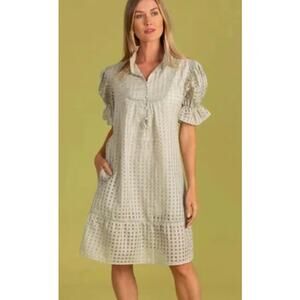 S'edge Fall Erin Dress Short Sleeve, Lily Pad Gingham Green, Medium, 272$ NWT